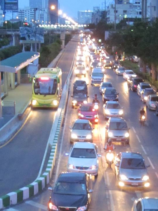 Bus lanes increase urban transport system efficiency by favoring space-efficient travel.