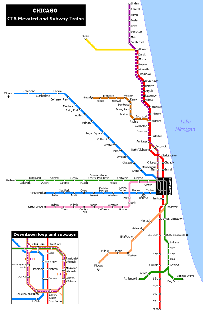 Map of Chicago CTA El lines