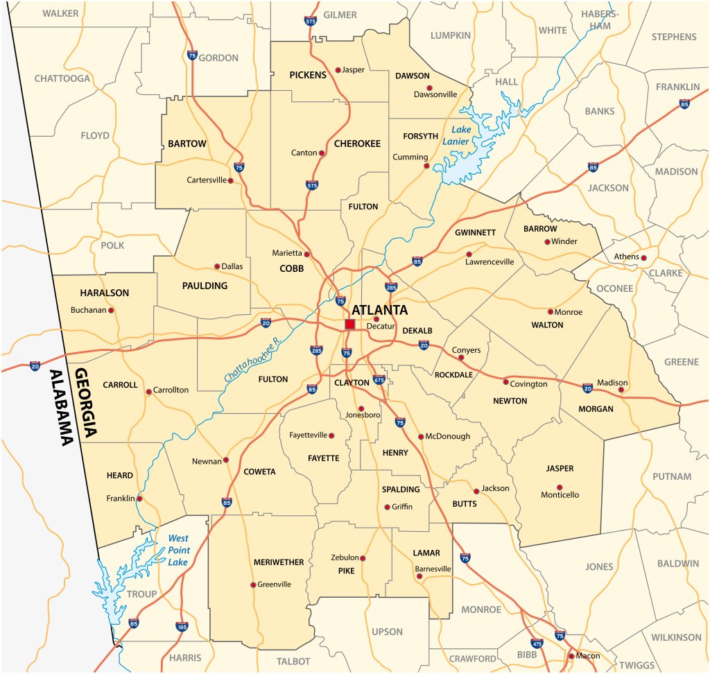 Map of Atlanta region and road network