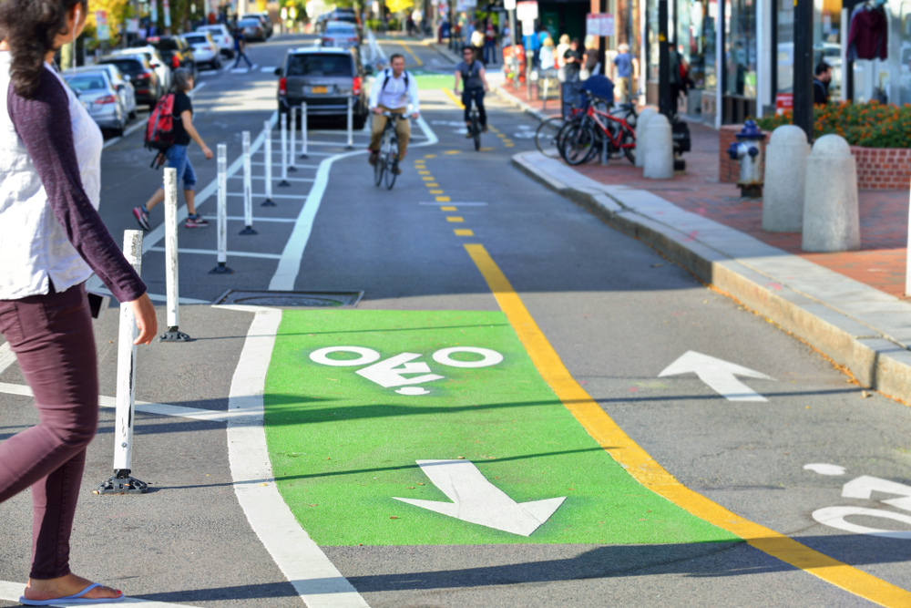 Protected bike lane with delineators