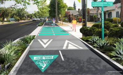 Rendering of proposed protected bikeway in Santa Clara, California.