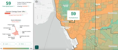 Screenshot of shade map of Buffalo, New York with legend.