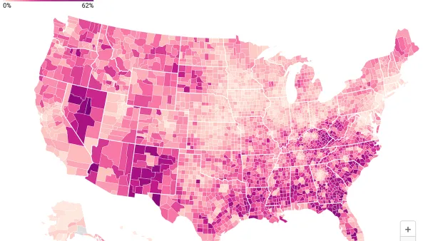 Heat map of extreme heat in rural U.S. communities.