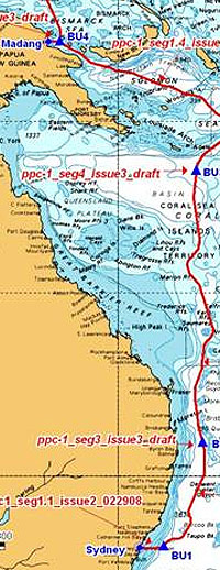 PPC1 submarine cable route, courtesy of Pipe International (www.pipeinternational.com)